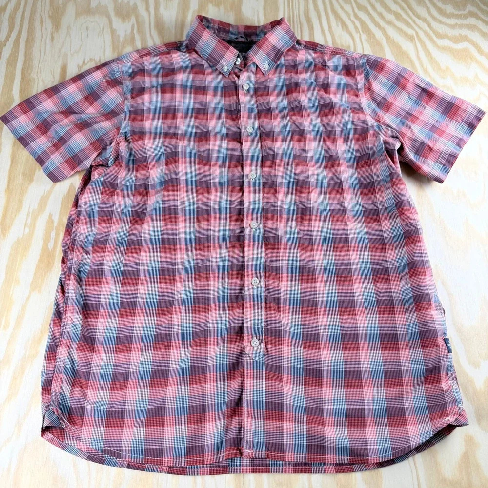 The North Face Mens XL Plaid Short Sleeve Button Down Shirt Red Blue White